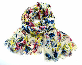 Women new white yellow red blue floral fringe trim rectangle long soft s... - £7,875.83 GBP