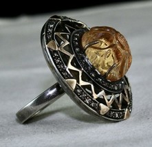 Antique Yellow Citrine Carved Diamond 18k Gold 925 Silver Ladies Victori... - $8,712.41 MXN