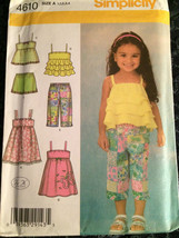 Simplicity 4610 Toddlers&#39; Cropped Pants Shorts Dress Tops Size A .5 1 2 3 4 - £4.70 GBP