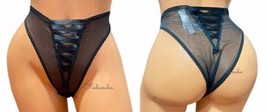 VICTORIAS SECRET Strappy Tulle High Waist Brazilian Panty Mesh Black M - £13.14 GBP