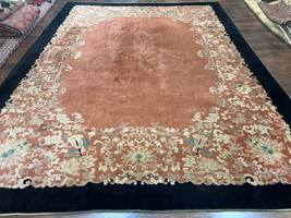 Large Chinese Wool Rug 10x14 Antique Peking Carpet Asian Salmon Black Open Field - £4,139.62 GBP