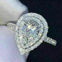 2.50Ct Pear Cut White Simulated Diamond Engagement Ring 14k white Gold Size 7.5 - £206.12 GBP