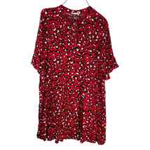 Anna-kaci Womens Leopard Mini Dress Size XL Red Tie Keyhole Short Sleeve Stretch - £17.56 GBP