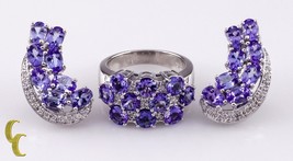 Iolite and Diamond 14k White Gold Earring and Ring Jewelry Set By Sonia B - $2,469.90