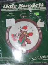 New Vintage Burdett Teddy Bear Piper Pipin&#39; Christmas Cross Stitch Kit w/Frame - £4.71 GBP