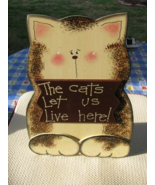 36910C-Cat Sitting Let Us Live Here Wood Sitting or Hanging Sign  - £7.04 GBP