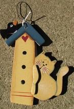 WD97- cat on Birdhouse Wood Hangs by Wire Wood  - $2.50