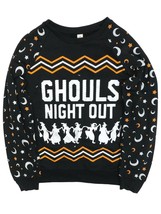 Womens Black Ghouls Night Out Light Up Halloween Sweatshirt Sweat Shirt ... - $17.81