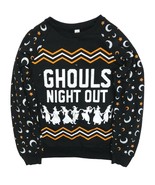 Womens Black Ghouls Night Out Light Up Halloween Sweatshirt Sweat Shirt ... - $24.99 CAD
