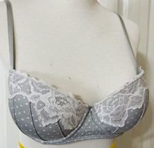 Sexy Push Up Padded Bra by Candies Size 34C Gray White Polka Dotted Lacey - £8.53 GBP