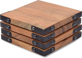 Acacia Wood Square Coasters Protection Table top ,Countertop and Surfaces gift - £35.98 GBP