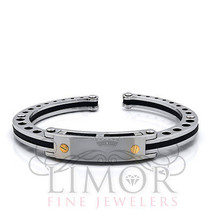 14K Yellow Gold Tone Mens Stainless Steel Hand Cuff Bracelet #BR-005 - £37.37 GBP