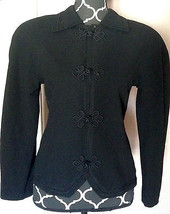 Valerie Stevens Black Chinese Buttons LS Vintage Shoulder Pads WoolTopJa... - £16.83 GBP