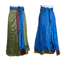 Reversible Wrap Skirt Double Layer One Size Bohemian Floral Stripe Green... - $24.75