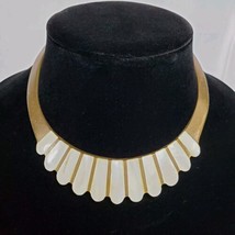 Vintage 70’s Inlaid Mother-of-Pearl &amp; Brass Bib Necklace/Choker, India  - $31.68