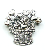 Mary Engelbreit Signed ME 925 Sterling Silver Hearts Flowers Basket Broo... - $54.33 CAD