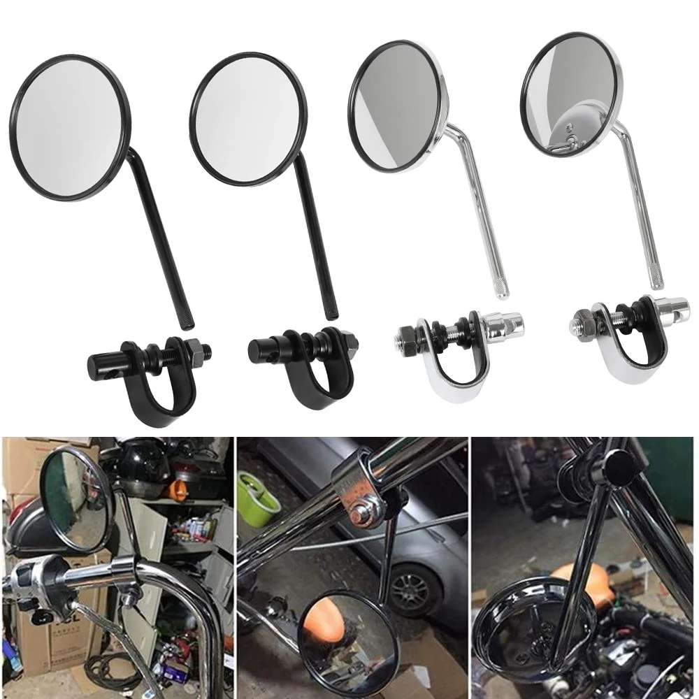 Pair Motorcycle Handlebar Rear View Mirrors Round Convex Clip-On 22-25mm Black - £30.47 GBP+