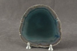 Vintage Rock Display Specimen Blue Brown Striped Geode Agate Slice 5&quot; X 5&quot; - £15.61 GBP