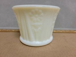 MMA 1976 Yellow / White Milk Glass Planter Embossed Flowers Vintage 6.25&quot; x 5&quot; - £22.38 GBP