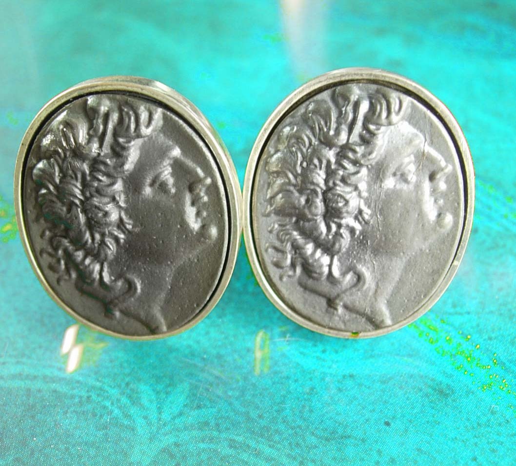 Primary image for Alexander the Great cuff links sterling  GREEK Coin Cufflinks Figural Fine BYZAN