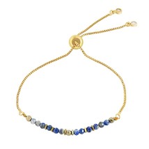 Radiant Facets Blue Lapis Stone Beads on Gold-Plated Brass Pull-String Bracelet - £11.06 GBP