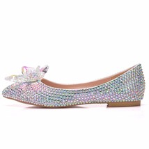 BaoYaFang 2020 New Arrive Silver AB Crystal Wedding Flat Pointed Toe Ladies Part - £74.63 GBP