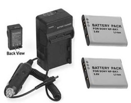 Two 2 NP-BK1 Batteries + Charger for Sony DSC-S750 DSC-S780 DSC-S950 DSC... - $35.91
