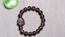 natural Obsidian Hand carved buddha head beaded charm prayer charm bracelet - £23.70 GBP