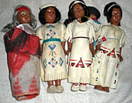 American Indian Dolls -  (Vintage set of 4 Female Indian Dolls & one papose) - $14.00