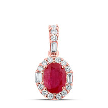 14kt Rose Gold Womens Oval Ruby Diamond Fashion Pendant 1-1/4 Cttw - £497.61 GBP