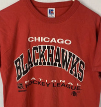 Vintage Chicago Blackhawks T Shirt NHL Hockey Russell Athletic Medium USA 90s - £23.50 GBP