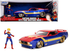 1973 Ford Mustang Mach 1 w Captain Marvel Diecast Figurine Avengers Marvel Serie - £39.02 GBP