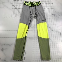 Nike Compression Pants Mens Medium Pro Gray Neon Green Fitted Skinny Fit - $23.12