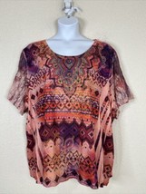 Catherines Womens Plus Size 5X Southwestern Mandala T-shirt Short Lace Sleeve - £15.41 GBP