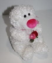 Golden Bear Co White Plush Valentines Teddy Bear 7&quot; Flowers Soft Toy Stuffed - £10.59 GBP