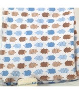 Pottery Barn Kids Hedgehog Baby Blanket Blue brown white plaid swaddle R... - $68.35 CAD