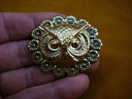 (B-BIRD-536) medium Owl head daisy repro Victorian brass pin pendant love owls - $17.75