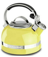 KitchenAid 2-Quart Whistling YELLOW Stovetop Tea Kettle Porcelain Enamel... - $77.50