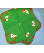 5 Cloth Napkins Christmas Holiday Goose Red Green White Applique Design - £14.34 GBP
