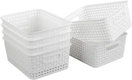 Nicesh 6-Pack White Plastic Small Storage Baskets, 10&quot; X 7.7&quot; X 4&quot;. - £30.31 GBP