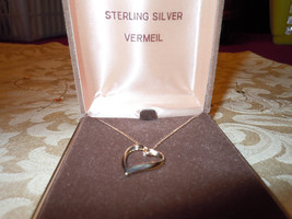 NIB GREAT Sterling Silver Gold Vermeil Floating Heart Necklace w Chain 4 X Mass - £23.72 GBP