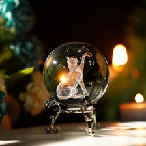 Zeershee 60Mm 3D Crystal Ball Laser Engraved Glass Cat Figurine Collectibles - £23.59 GBP