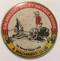 1980 Kalamazoo Valley Old Engine &amp; Machinery Club Pin back Button Michigan - $4.74