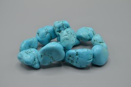 Chunky Turquoise Beaded Bracelet Pair String LARGE 1&quot; Beads Vtg Stone Jewelry - £30.43 GBP