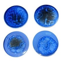 Set of 4 Stoneware Drink Coasters Reactive Crackle Glaze Blue Cork Back New - £19.63 GBP