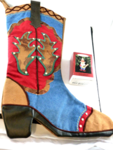 Cowboy Boot Christmas Stocking 19&quot; x 12&quot; Denim W faux suede leather appl... - £17.98 GBP