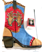 Cowboy Boot Christmas Stocking 19&quot; x 12&quot; Denim W faux suede leather appl... - £18.03 GBP