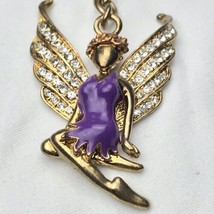 Fairy Purple Dress Jeweled Wings Key Chain Vintage Key Ring Fob Gold Tone - $15.49