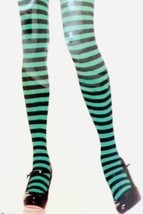 Wonderland Womans Fashion Tights Green &amp; Black Striped One Size Fits All New - £7.02 GBP