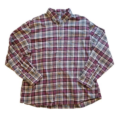 Brooks Brothers Regent Mens Button-Up Size XL Shirt Burgundy Gray Tan Plaid - $24.55